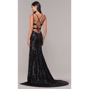 Long Sequin Covered Prom Dress with Corset Back